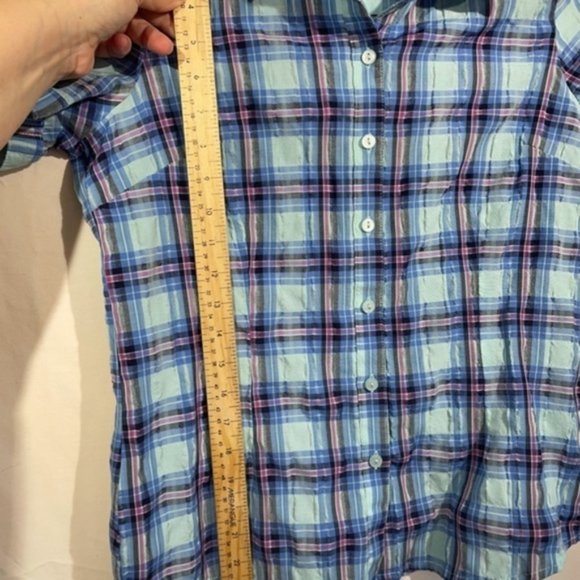 Classic Editions Womens Plaid Fitted Shirt Button Down Short Sleeve - Picture 6 of 10